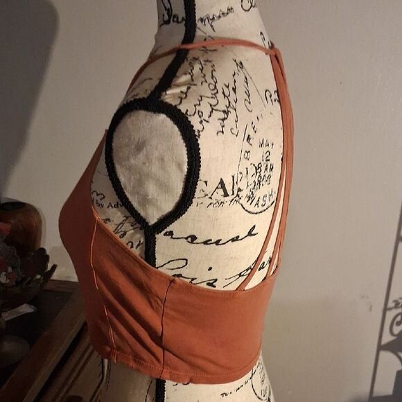 American Eagle Outfitters Strappy Rust Orange Halter Crop Top Medium - Picture 6 of 10
